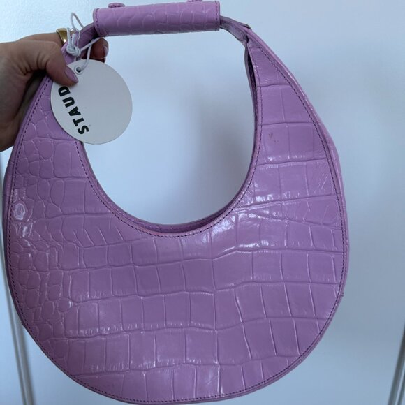 NWT Staud Top Handle Moon Bag In Lilac Croco Embossed Leather Crescent Shape - Picture 3 of 9